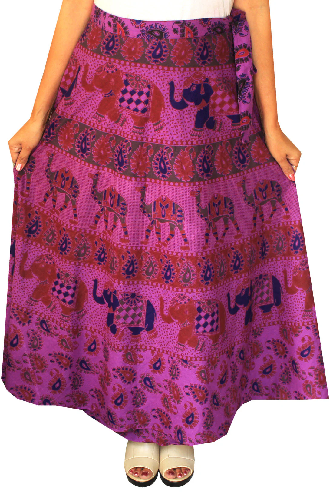 Long Skirt Wrap Around Printed Cotton Womens India Clothes (Purple) - Image 2