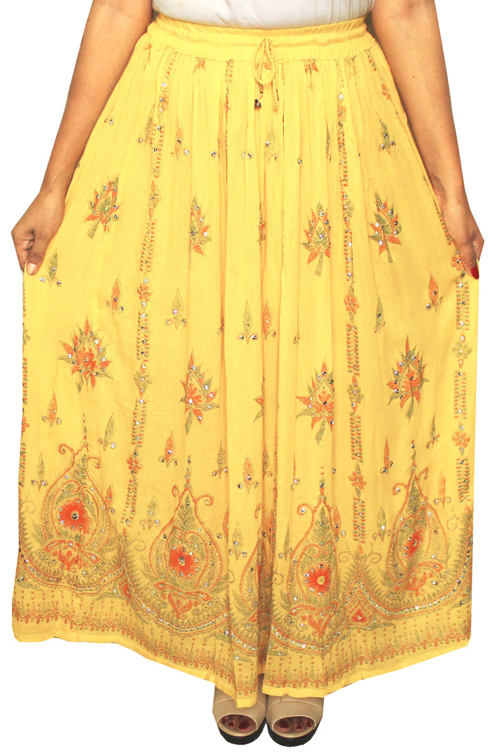 Long Skirts Sequins Ankle Length Rayon India Apparel (Yellow) - Image 2