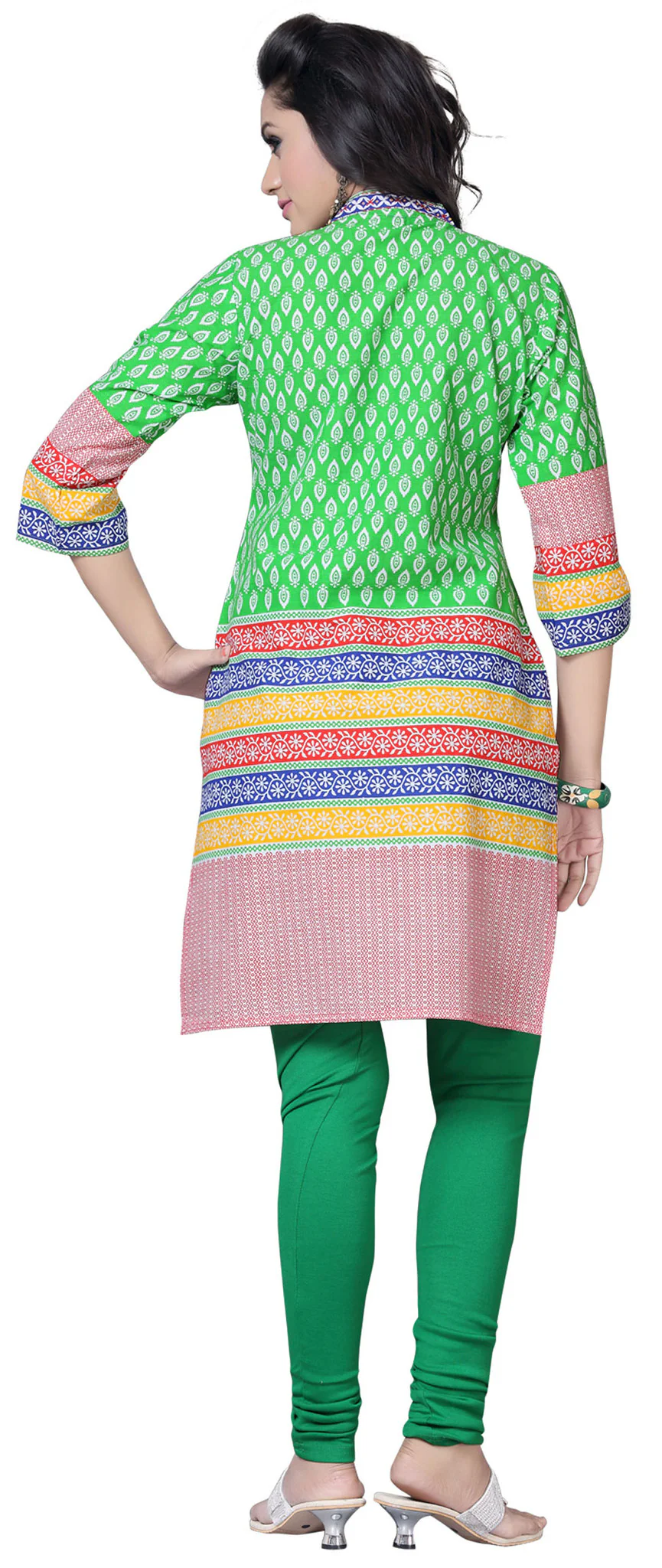 Long Tunic Top Kurti Womens Embroidered Cotton Indian Apparel (Green) - Image 2