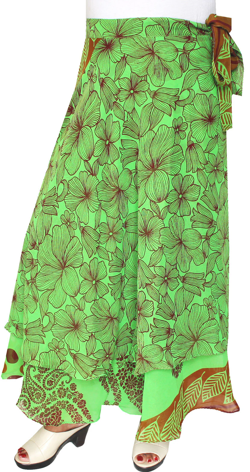 Long Wrap Around Skirt Womens India Clothing (Green) - Image 2
