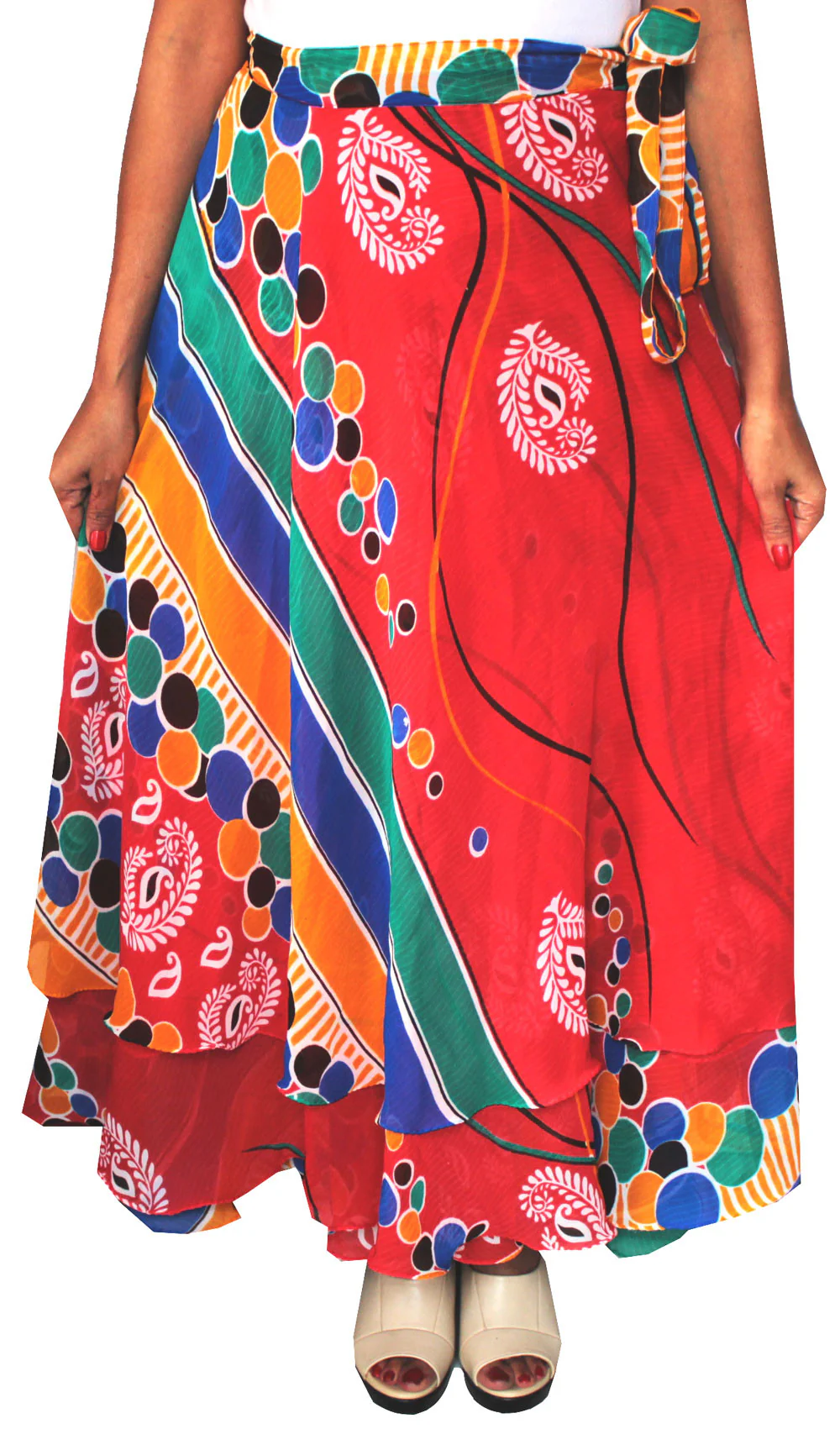 Long Beach Wrap Indian Skirt Womens India Clothes (Red) - Image 2
