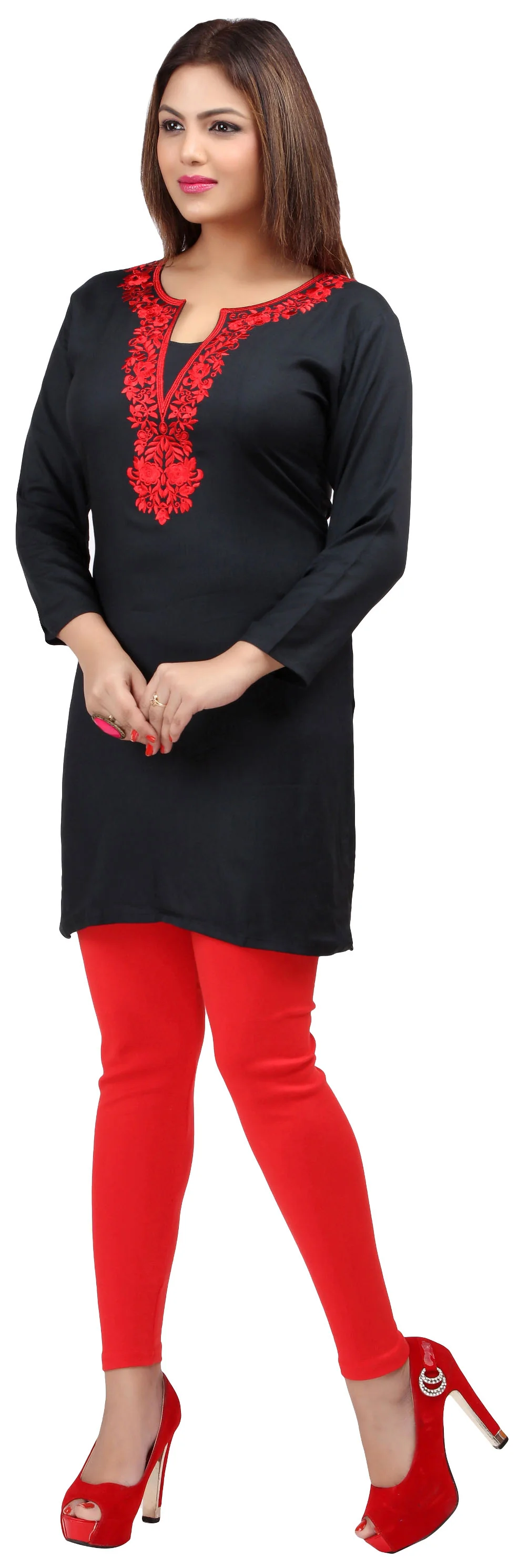 Maple Clothing India Women's Tunic Top Embroidered Kurti (Black/Red) - Image 3