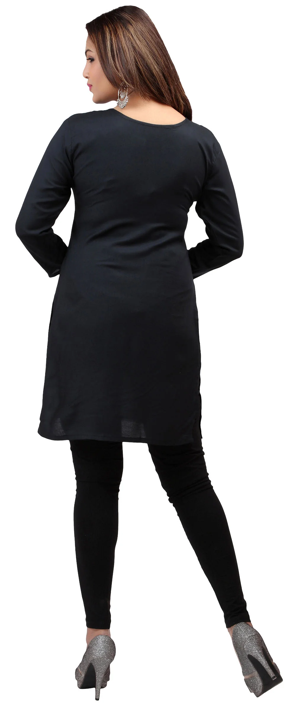 Maple Clothing Kurti Women's Blouse Embroidered Indian Clothing (Black/Blue) - Image 2