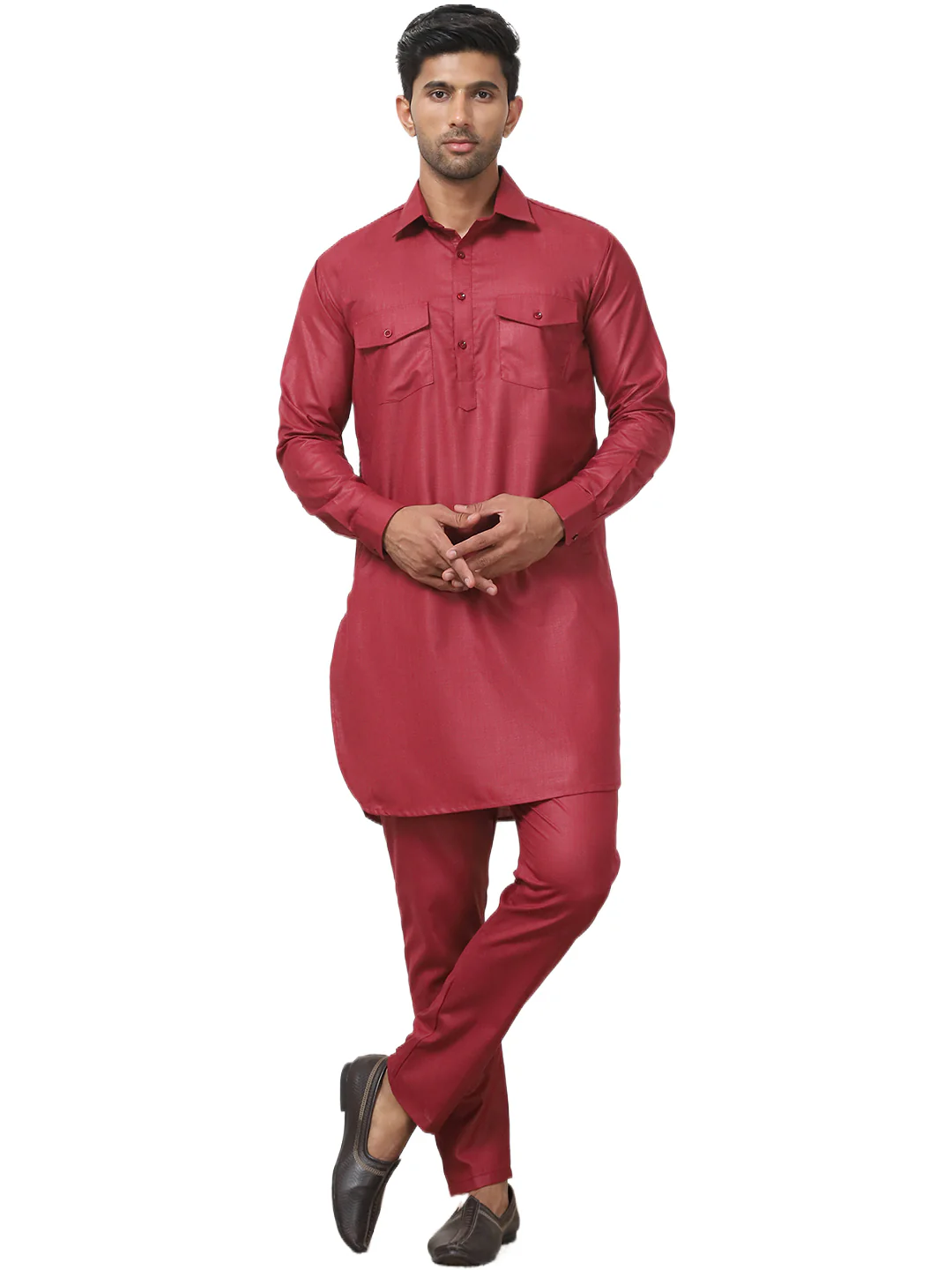 Maroon Punjabi Kurta Pajama Set – Cotton Indian Outfit for Men