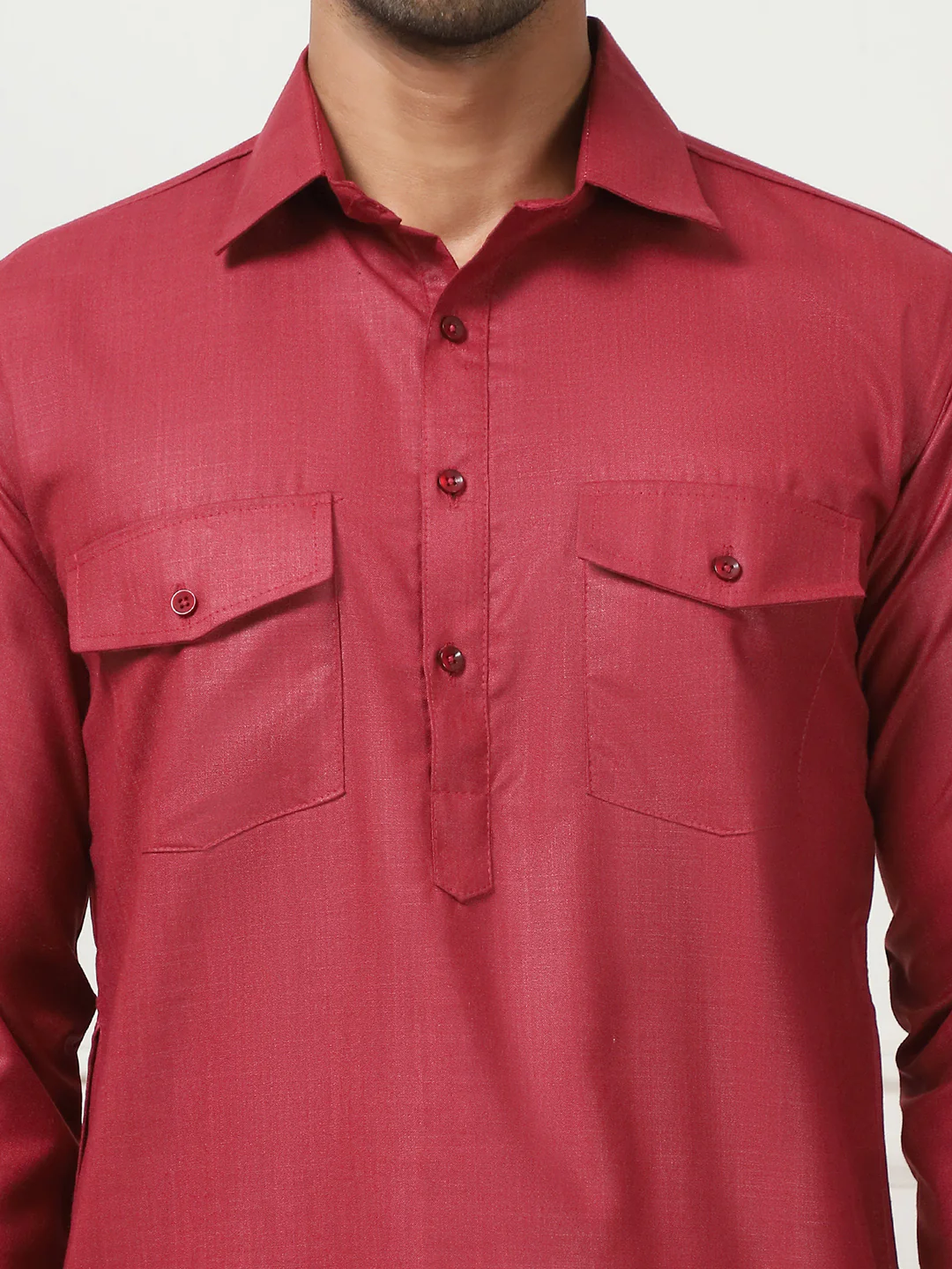 Maroon Punjabi Kurta Pajama Set – Cotton Indian Outfit for Men - Image 6