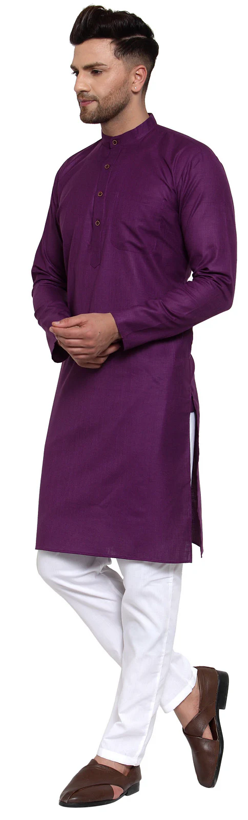 Men's Cotton Kurta Pajama Evening Wear India (Purple) - Image 2
