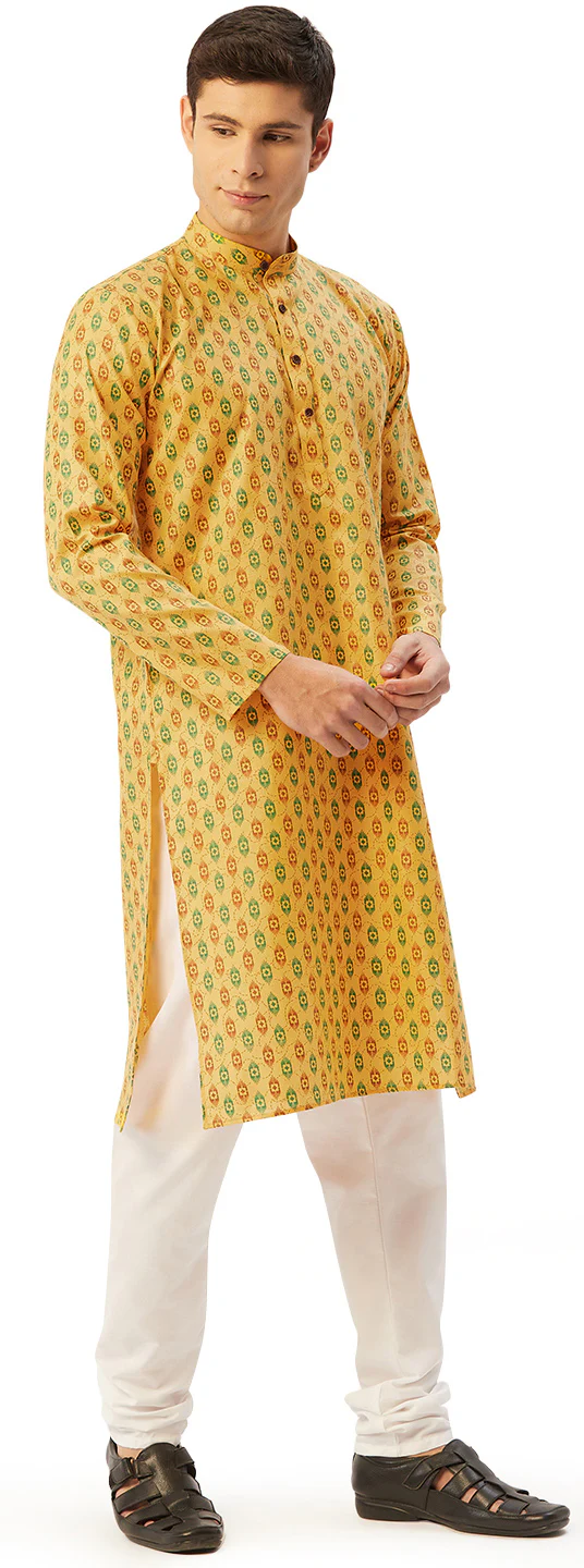 Men's Cotton Kurta Pyjama Evening Wear India Apparel (Musturd) - Image 2