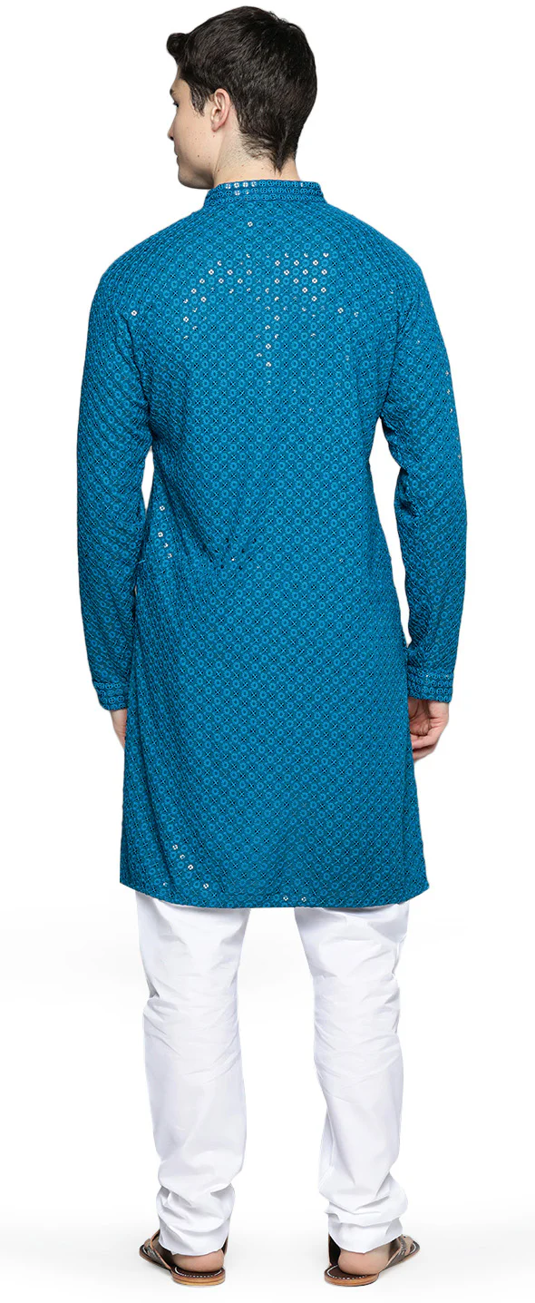 Indian-Sequined-Cotton-Men's-Kurta-Pajama-Party-Wear (Peach) - Image 3