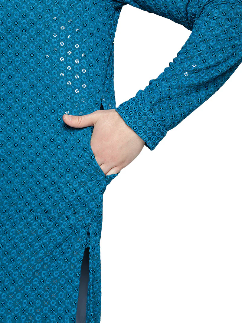 Indian-Sequined-Cotton-Men's-Kurta-Pajama-Party-Wear (Peach) - Image 4