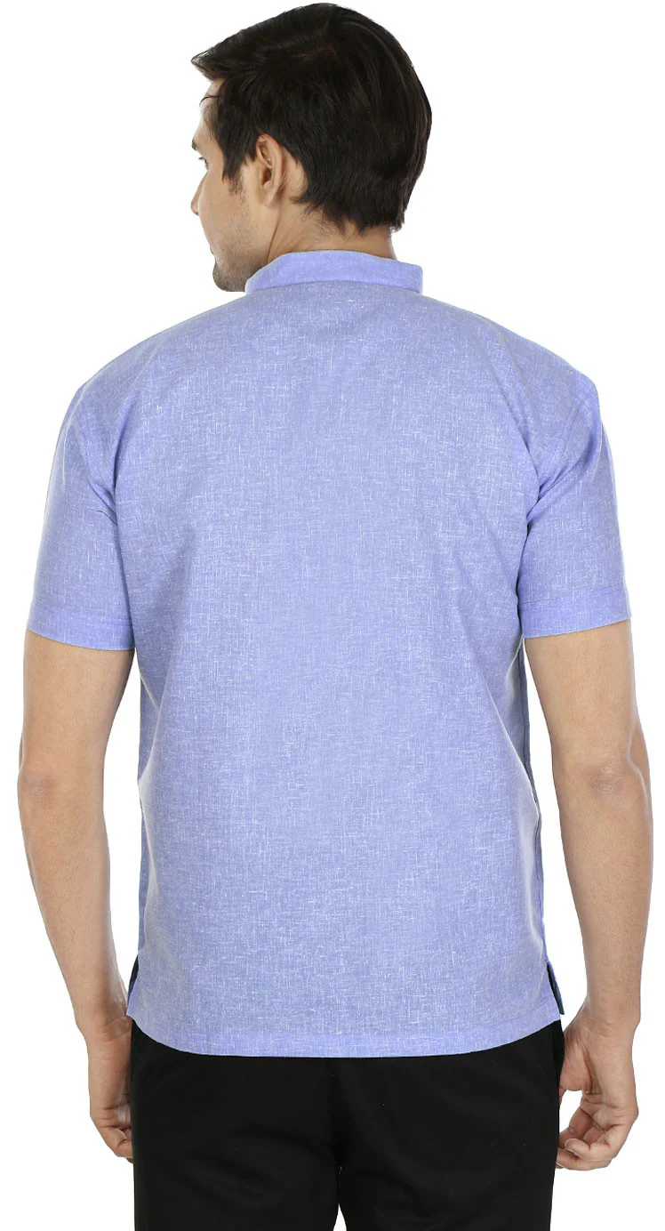 Mens Cotton Short Sleeve Short Kurta Shirt India Clothes (Blue) - Image 3
