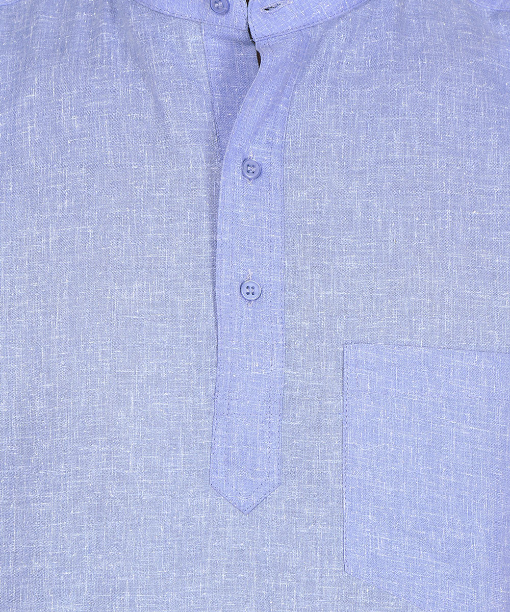 Mens Cotton Short Sleeve Short Kurta Shirt India Clothes (Blue) - Image 4