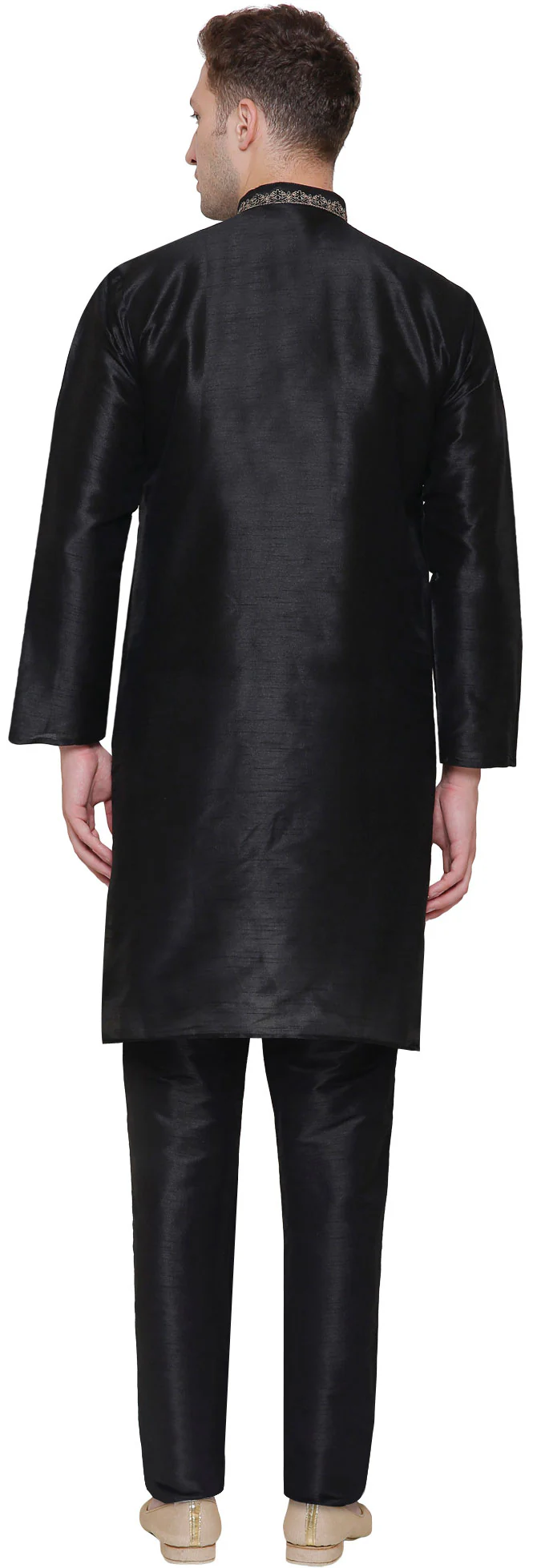 Mens Dupion Silk Kurta Pajama India Clothing (Black) - Image 3