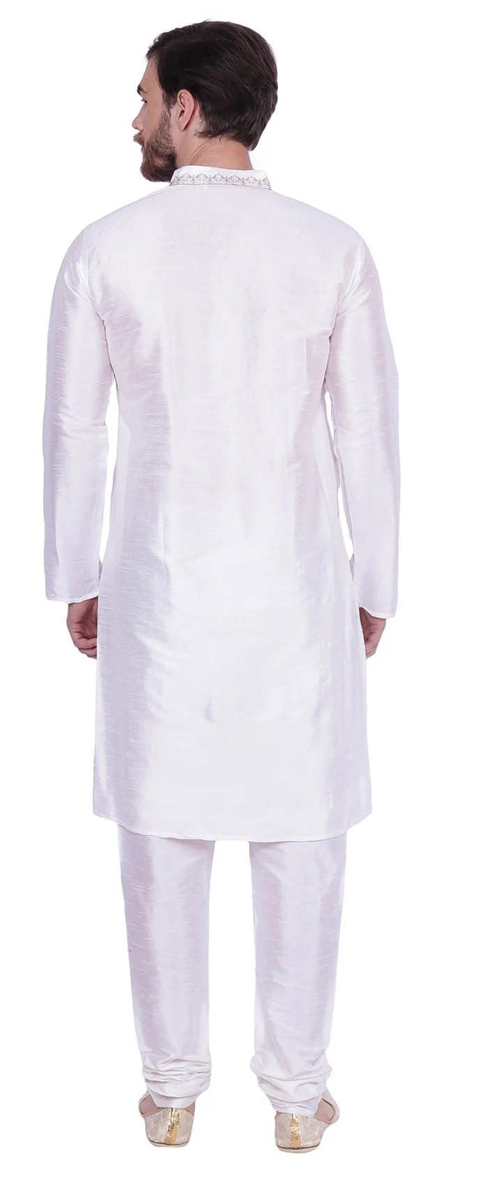 Men's Dupion Silk Kurta Pajama with Scarf India Clothing (Off-White) - Image 3