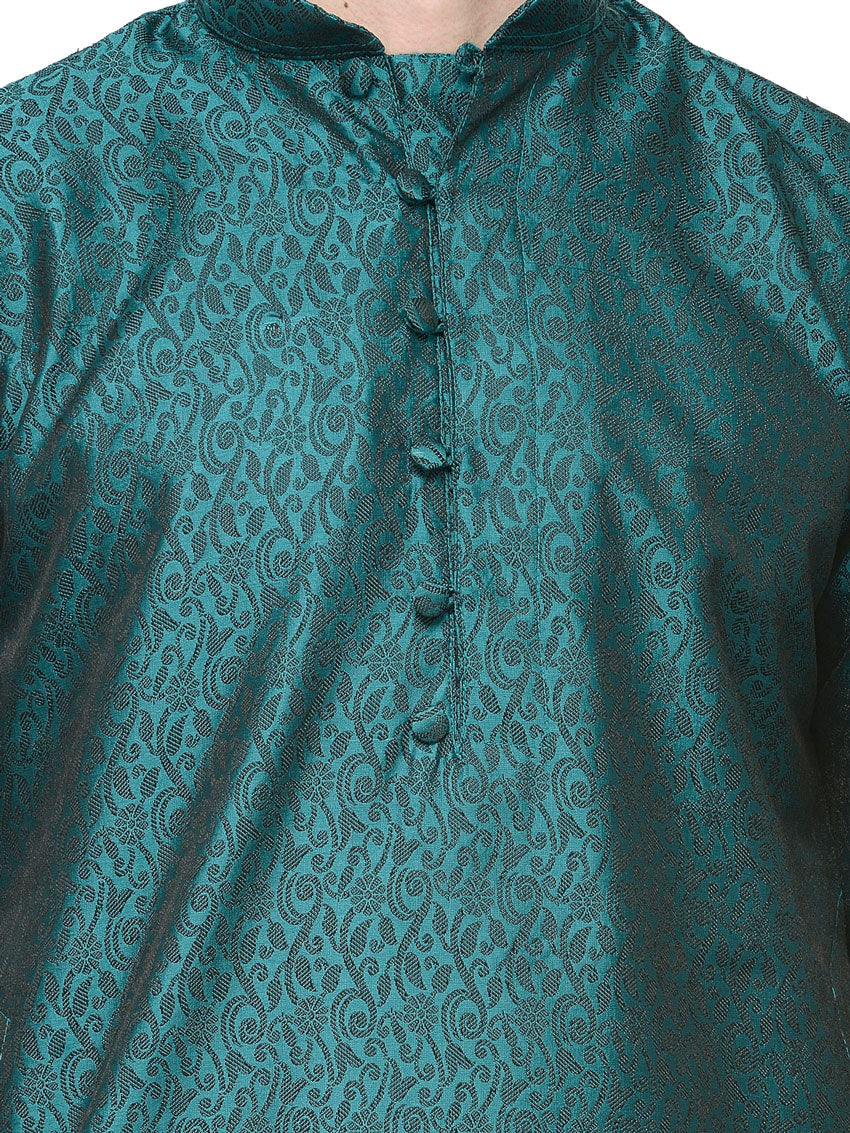 Men's Jacquard Silk Kurta Pajama India Clothing (Green) - Image 4