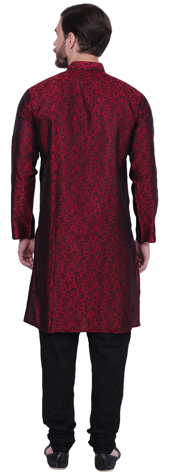 Men's Kurta Pajama Jacquard Silk India Clothing Party Wear (Maroon) - Image 3