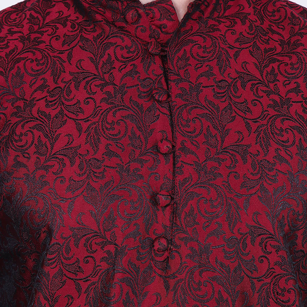 Men's Kurta Pajama Jacquard Silk India Clothing Party Wear (Maroon) - Image 4