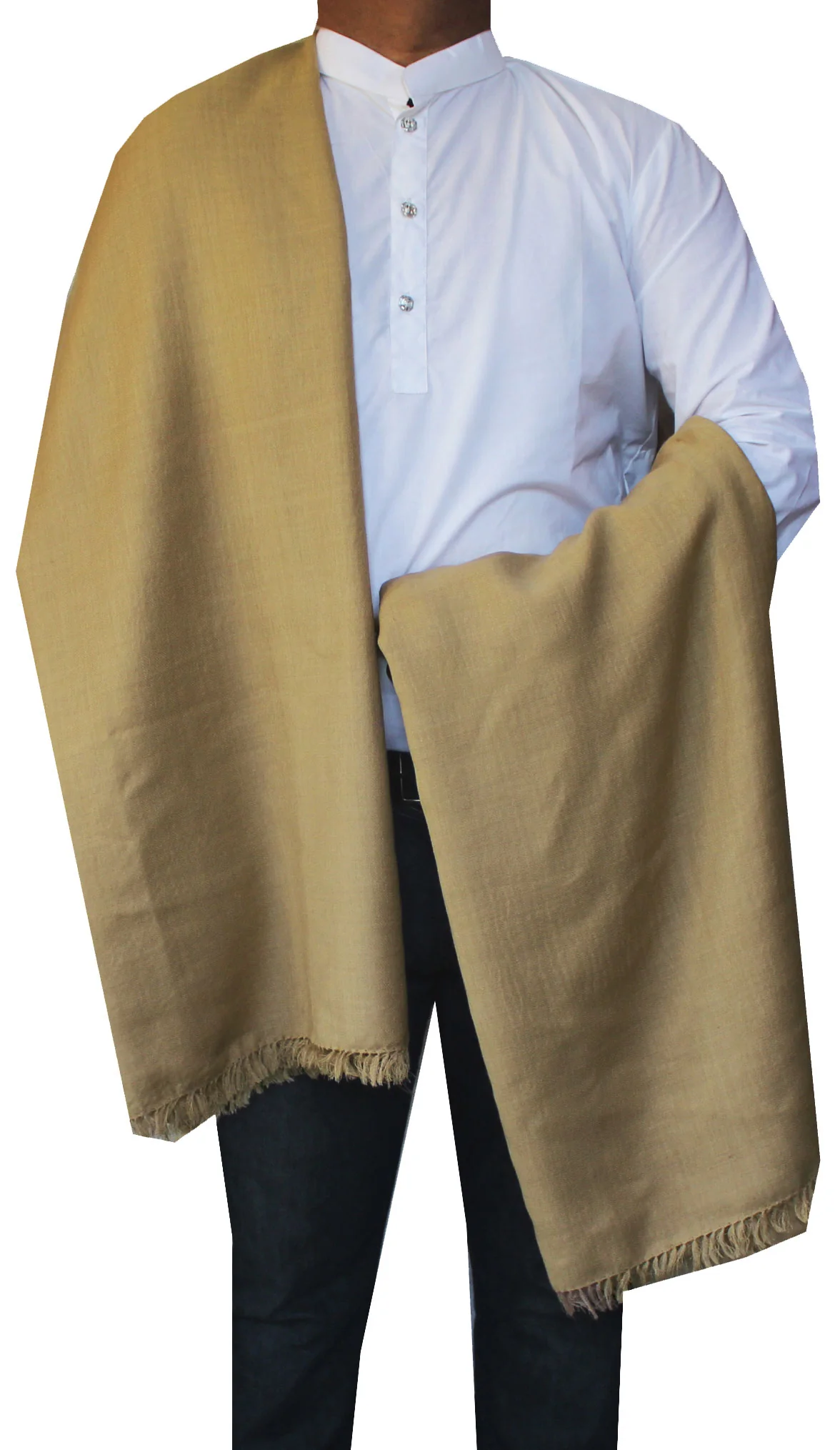 Mens Large Prayer Indian Shawls Pure Wool Winter India Clothes (Light Brown) - Image 2