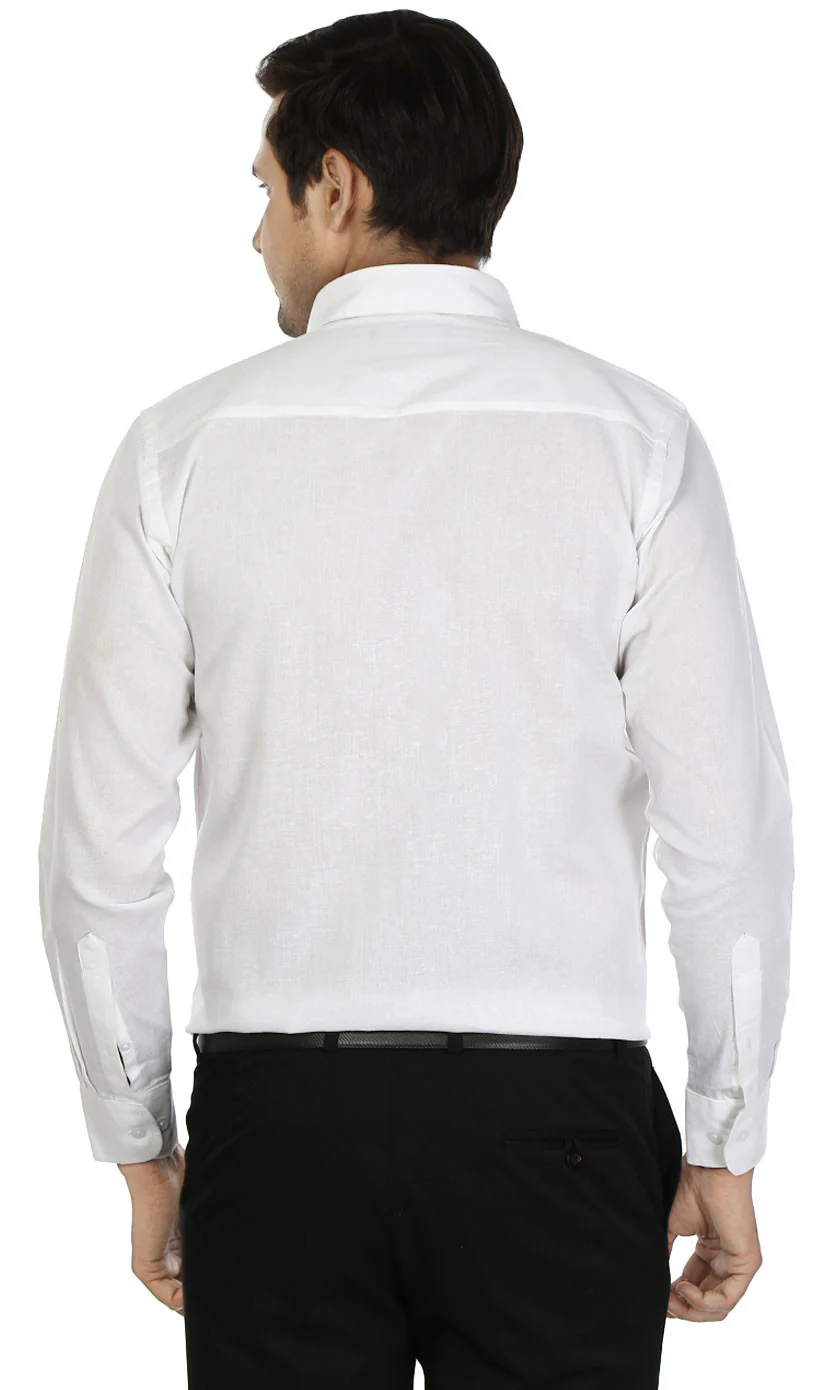 Men's Long Sleeve Button Down Dress Cotton Shirt (White) - Image 2