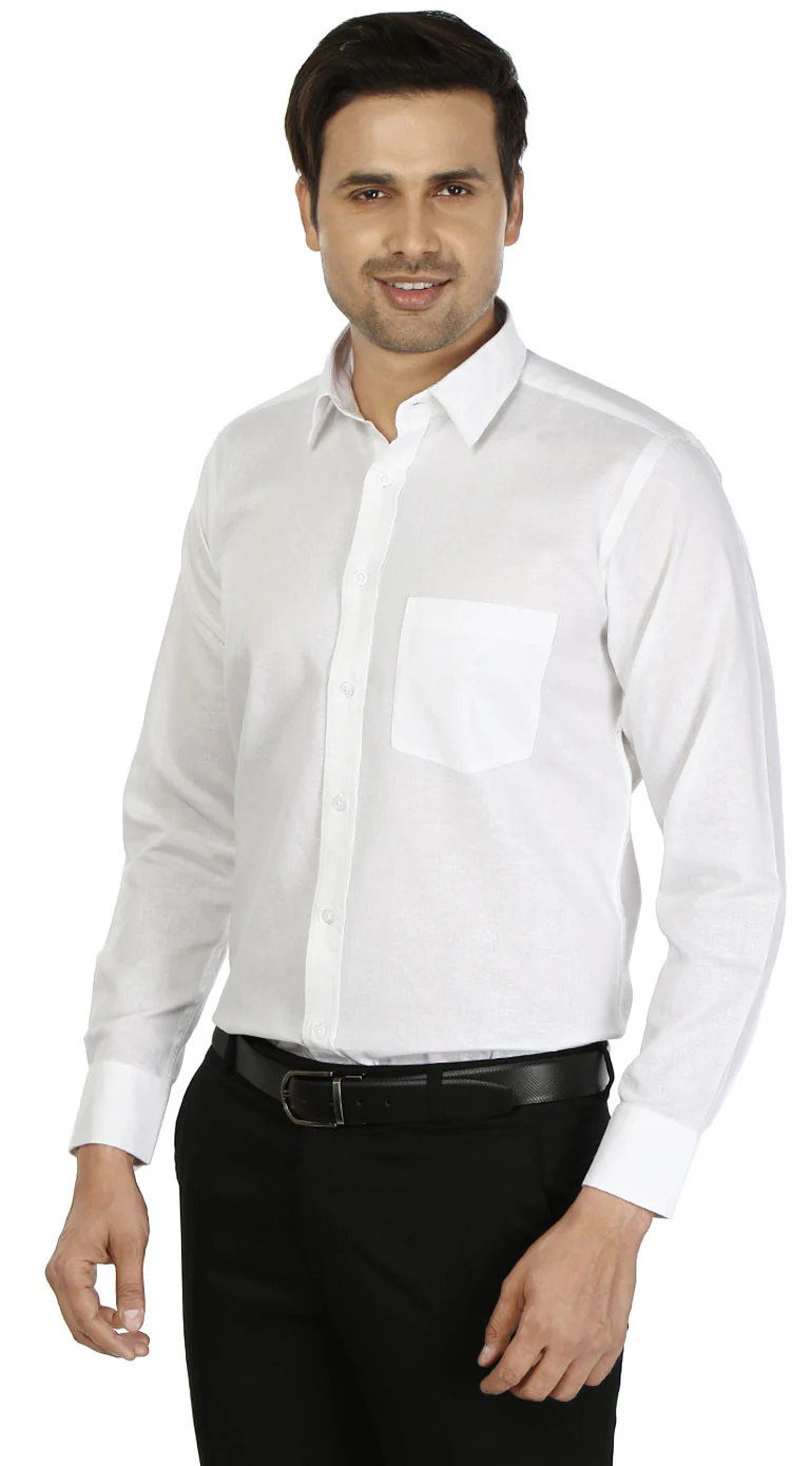 Men's Long Sleeve Button Down Dress Cotton Shirt (White) - Image 5