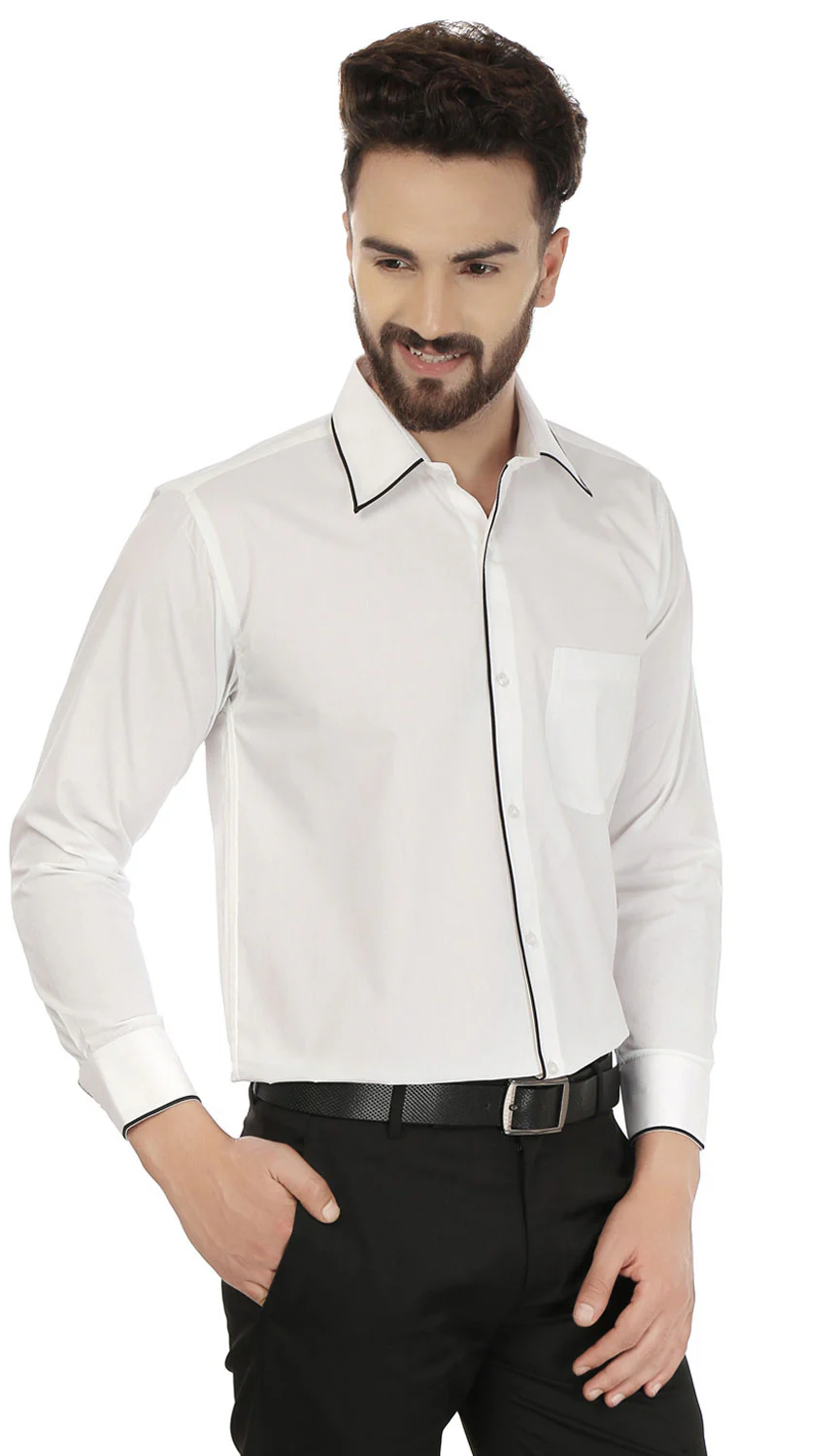 Men's Long Sleeve Cotton Button Down Dress Shirt (White) - Image 5