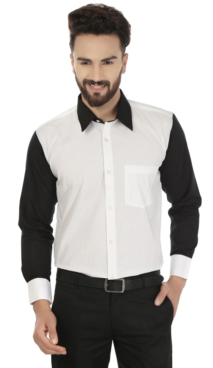 Men's Long Sleeve Cotton Button Down Dress White Shirt (White)