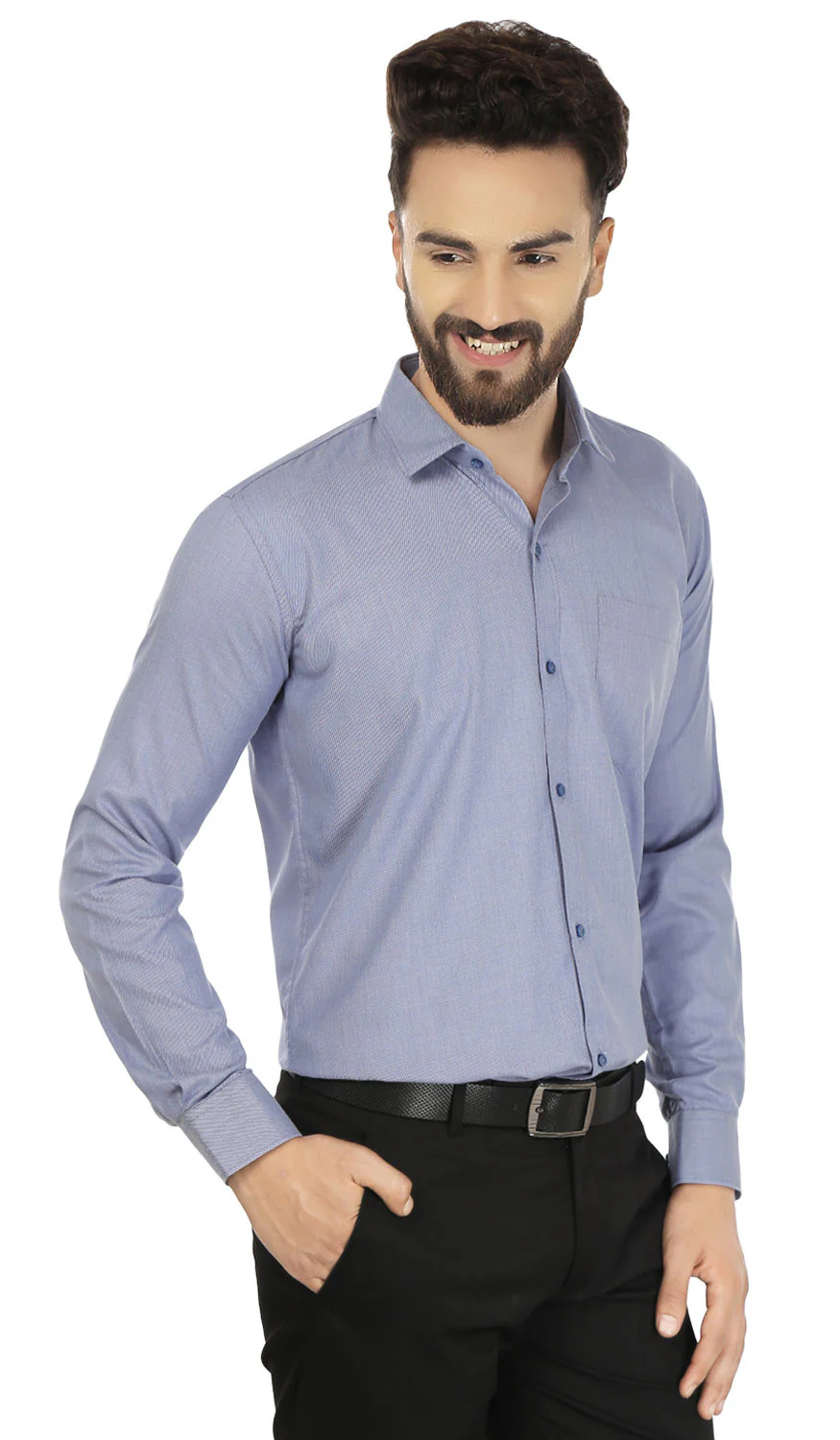 Men's Long Sleeve Cotton Dress Shirt Button Down (Blue) - Image 4