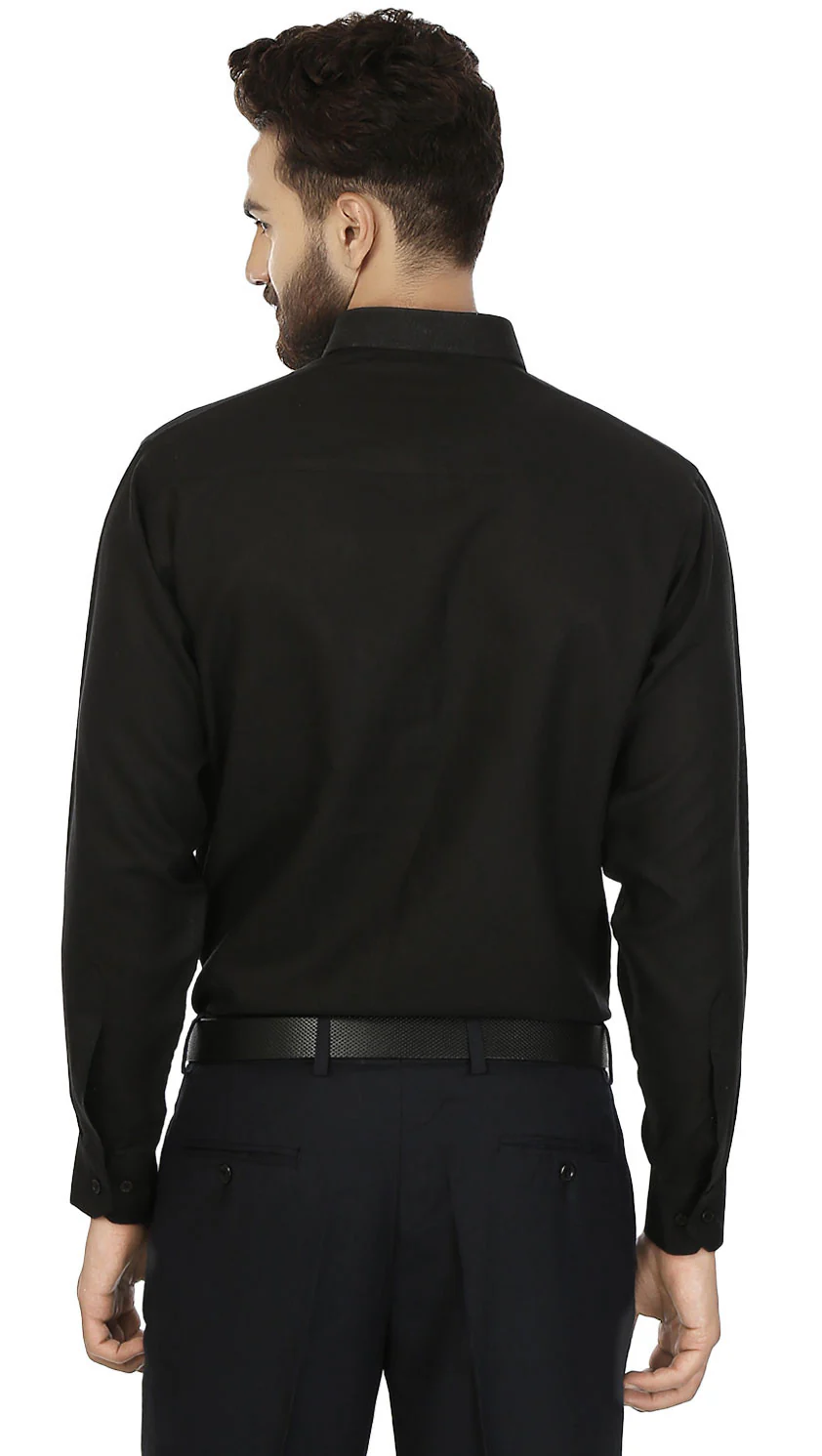 Men's Long Sleeve Cotton Dress Shirt Button Down (Black) - Image 2