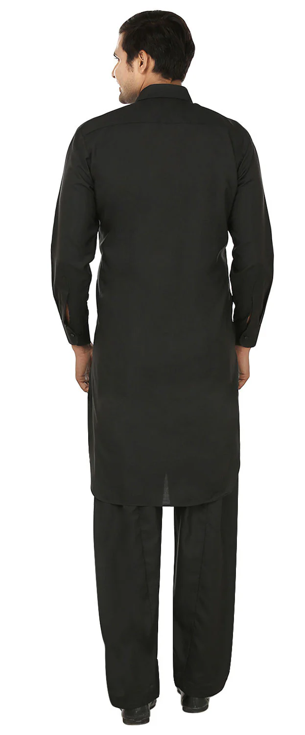 Men's Pathani Kurta Salwar Set Indian Party Wear Clothes (Black) - Image 3
