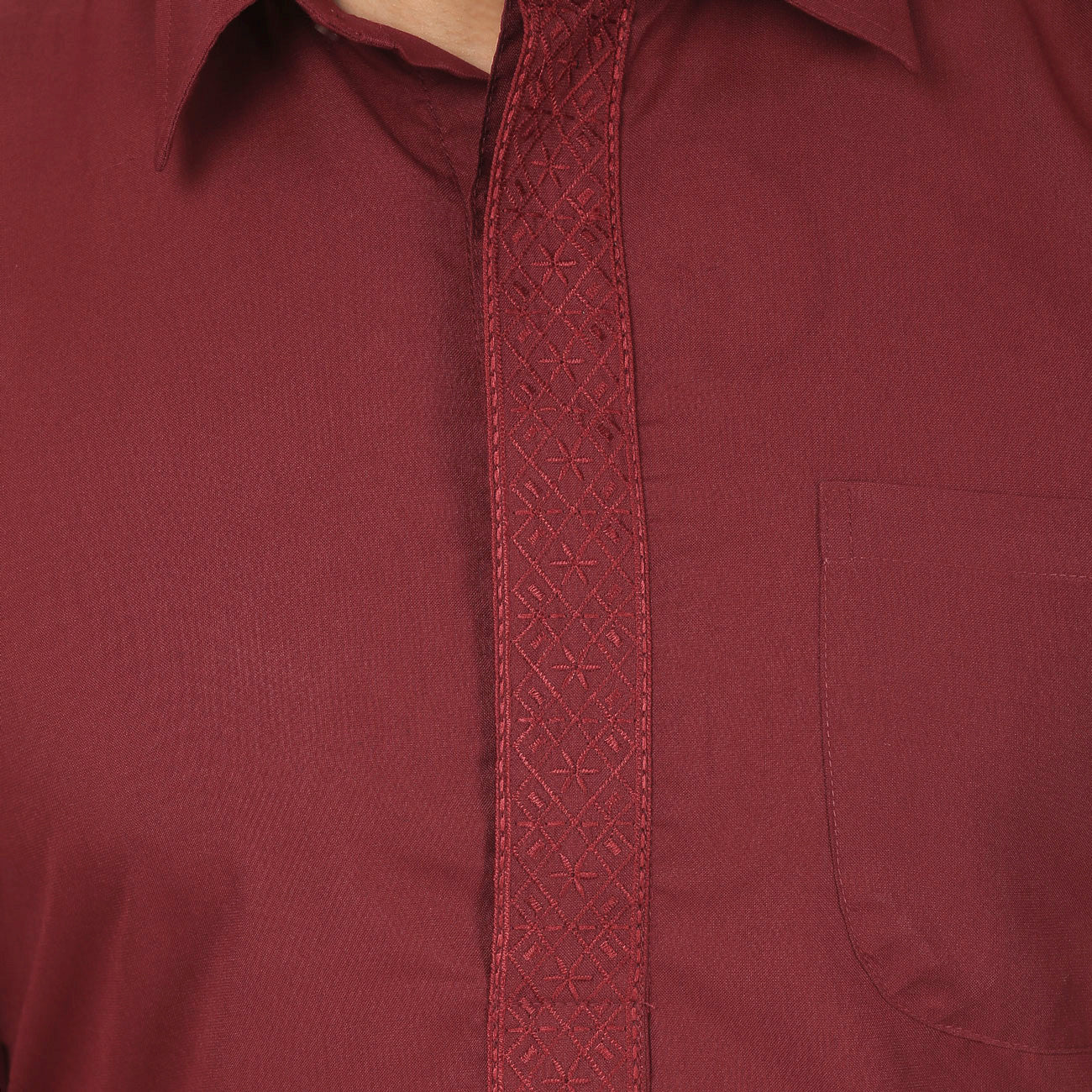 Men's Pathani Kurta Salwar Set Indian Party Wear Clothes (Maroon) - Image 4