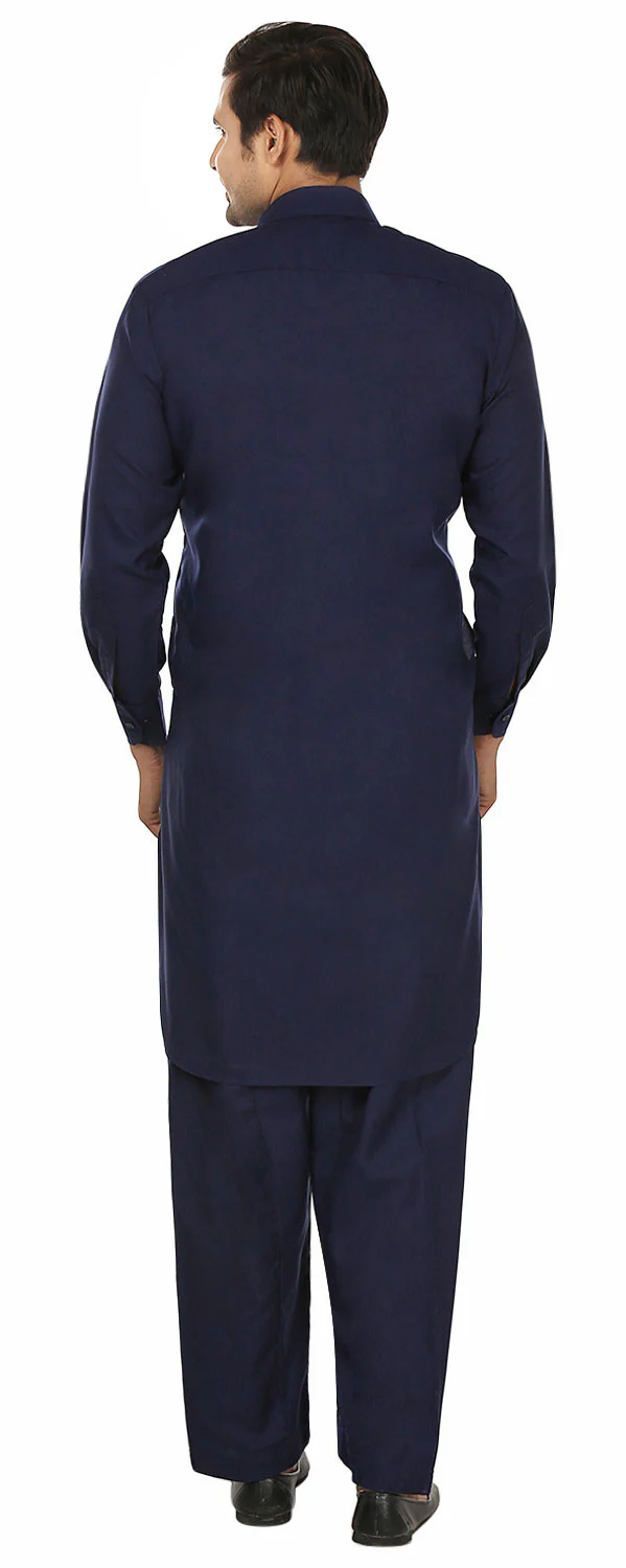 Men's Pathani Kurta Salwar Set Indian Party Wear Clothing (Blue) - Image 3