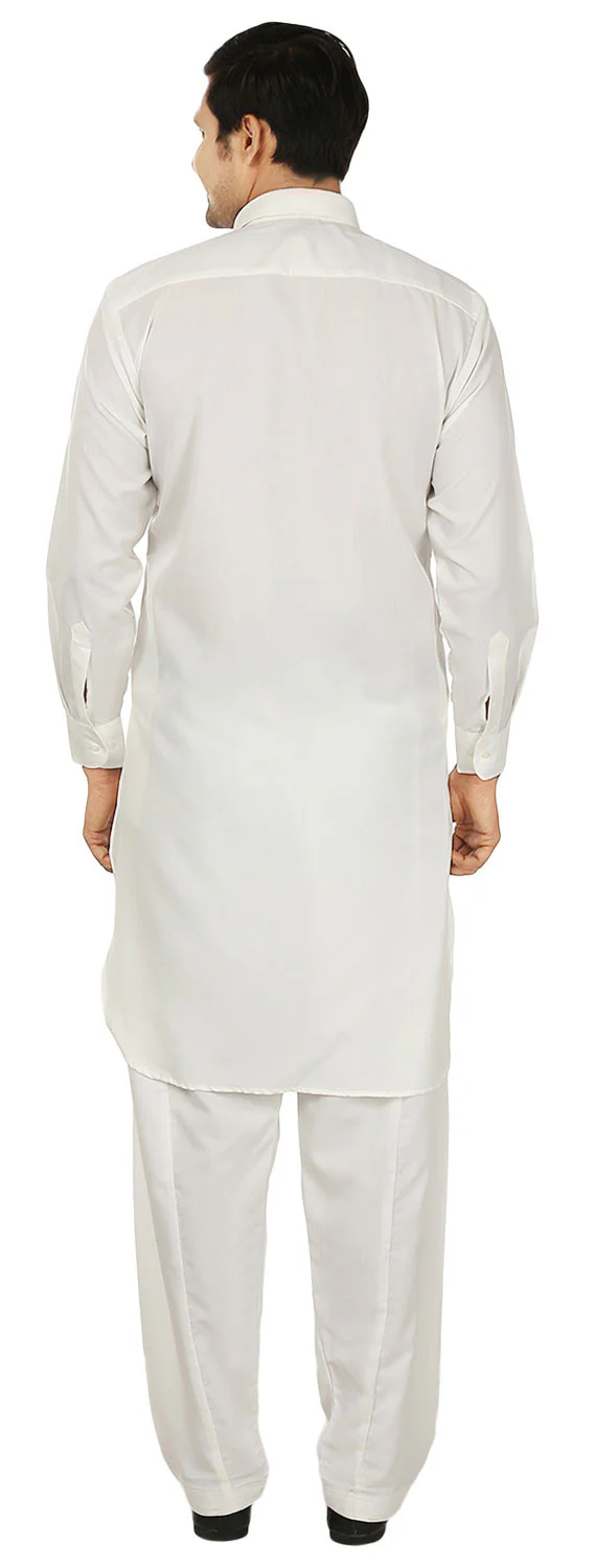 Men's Pathani Kurta Salwar Set Indian Party Wear Clothing (White) - Image 3