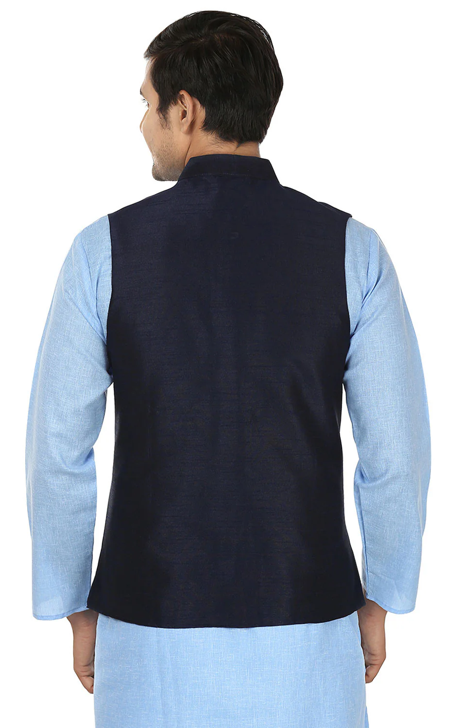 Men's Sleeveless Silk Nehru Jacket Traditional India Waistcoat (Blue) - Image 3