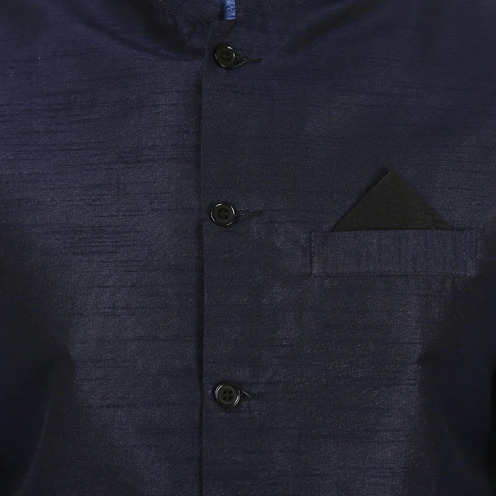 Men's Sleeveless Silk Nehru Jacket Traditional India Waistcoat (Blue) - Image 5