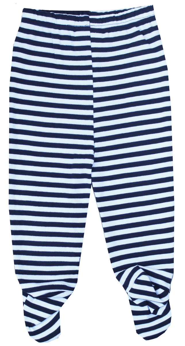 Organic Cotton Baby Pants Footed GOTS Certified Clothes (White-Blue) - Image 2