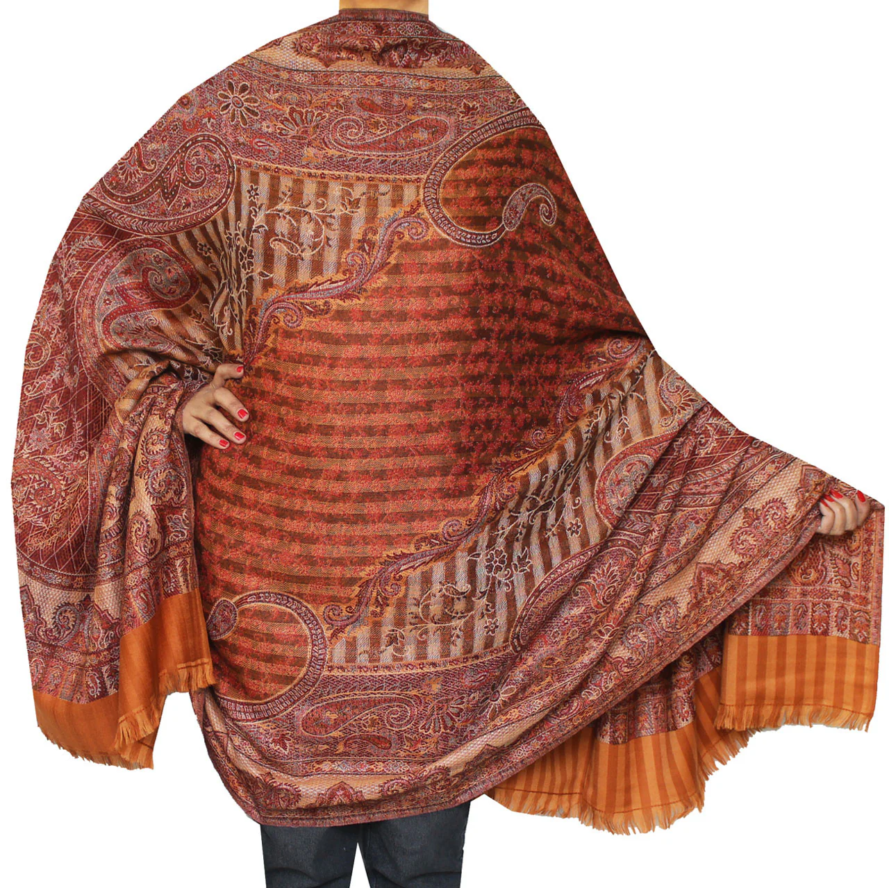 Womens Paisley Woolen Indian Shawl Wraps (82 x 42 inches)