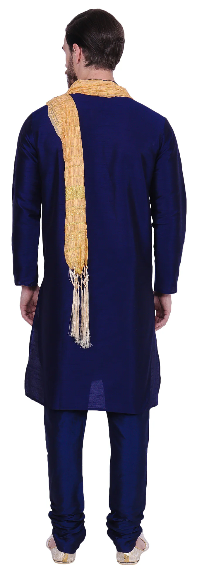 Party Wear Dupion Silk Men's Kurta Pyjama with Scarf Indian Clothes (Blue) - Image 3