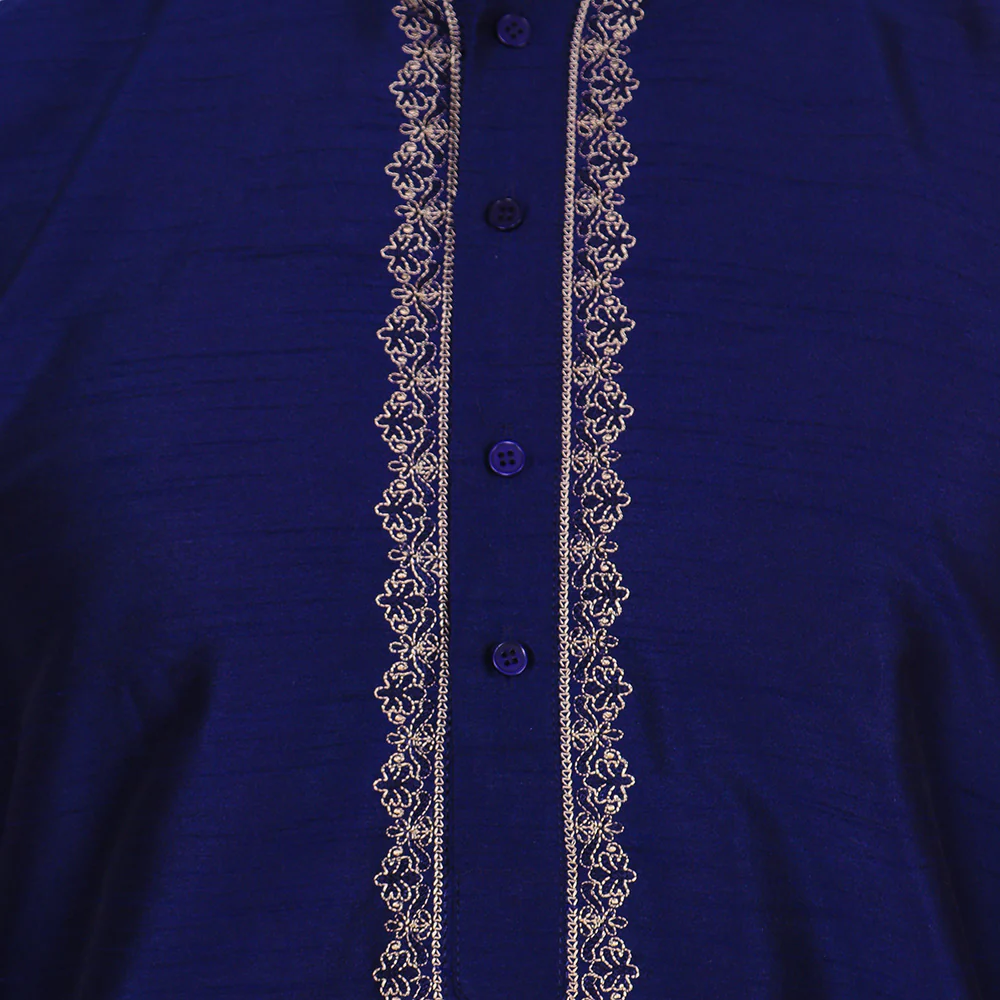 Party Wear Dupion Silk Men's Kurta Pyjama with Scarf Indian Clothes (Blue) - Image 4