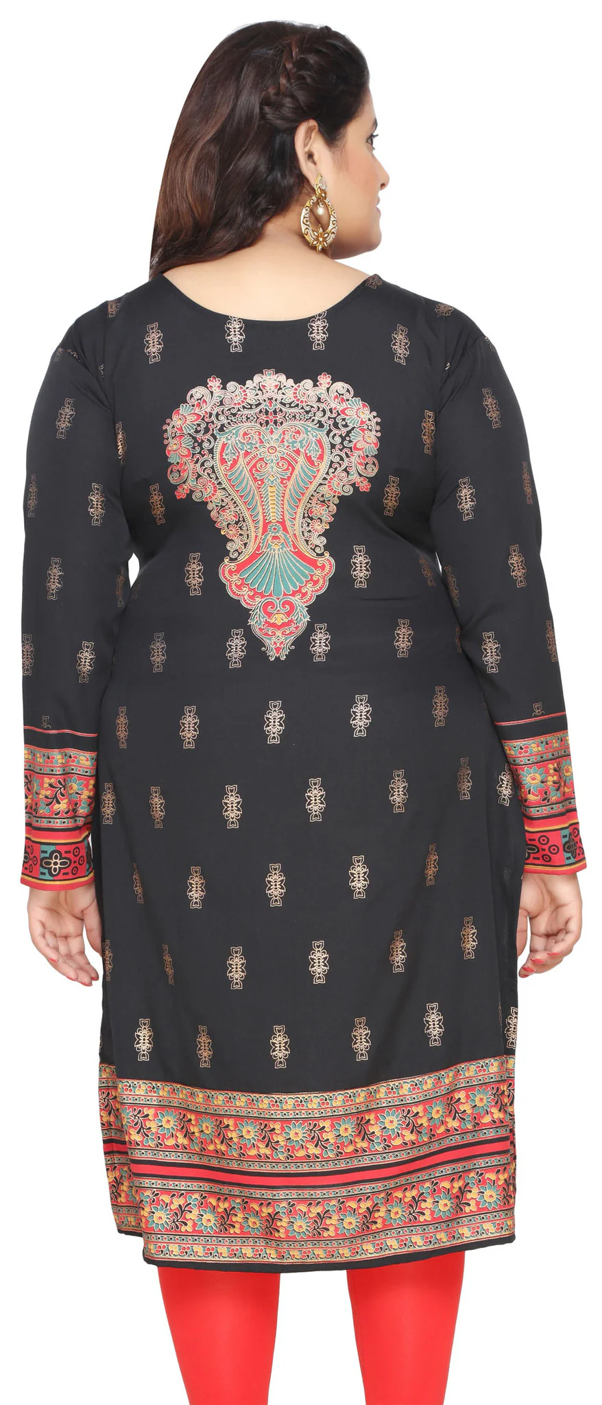 Plus Size Womens Dress Indian Tunics Kurti Long Top (Black) - Image 2