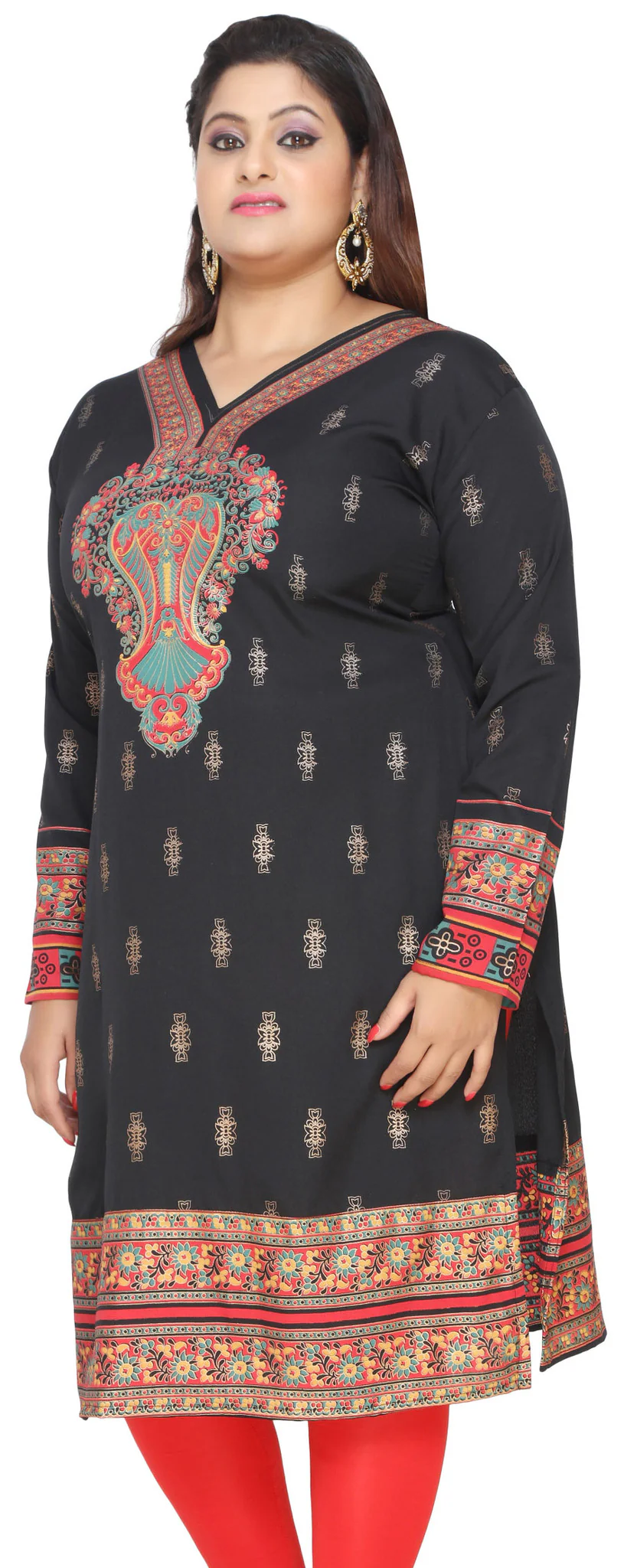 Plus Size Womens Dress Indian Tunics Kurti Long Top (Black) - Image 3