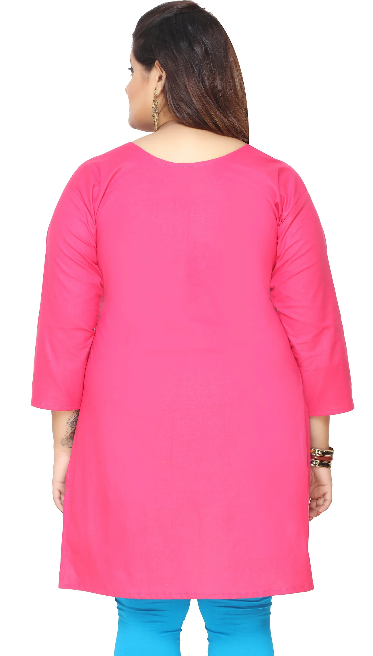 Plus Size Womens Indian Cotton Tunics Kurti Long Top Apparel (Pink) - Image 4