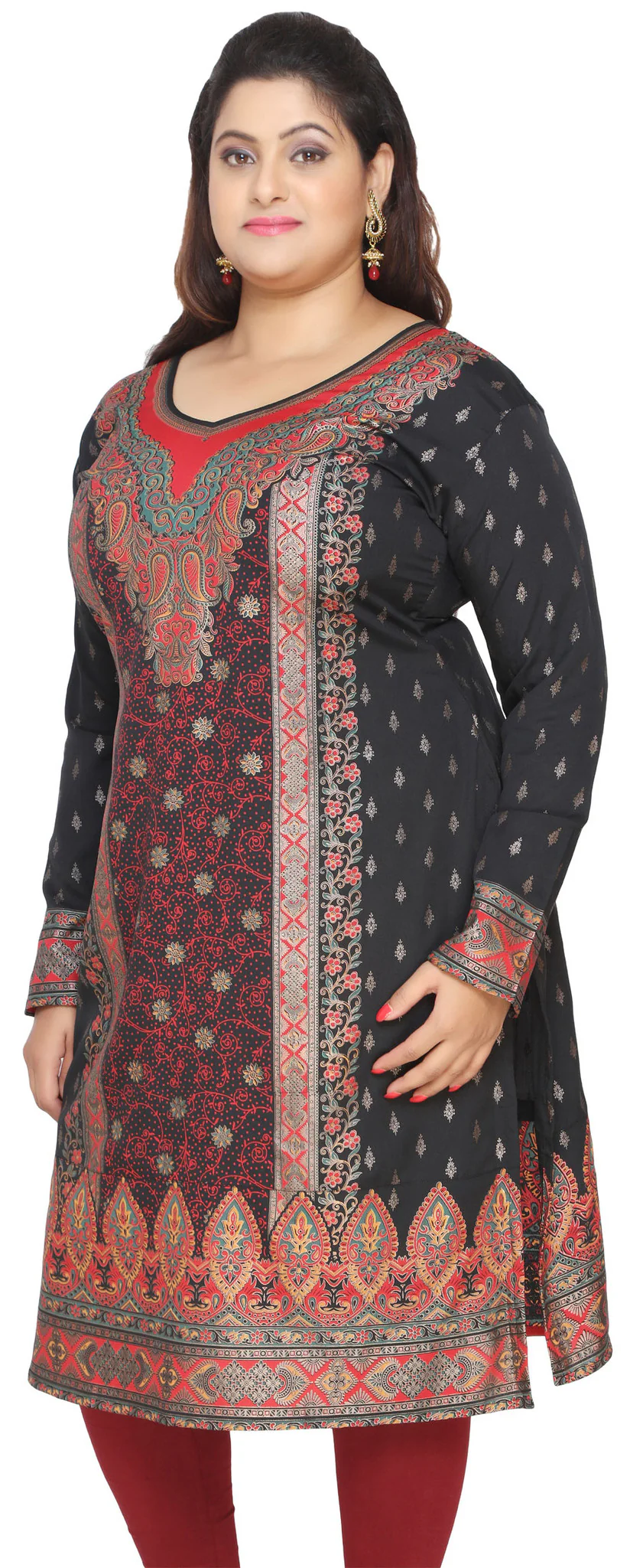 Plus Size Womens Indian Tunics Kurti Long Top Apparel (Black) - Image 2