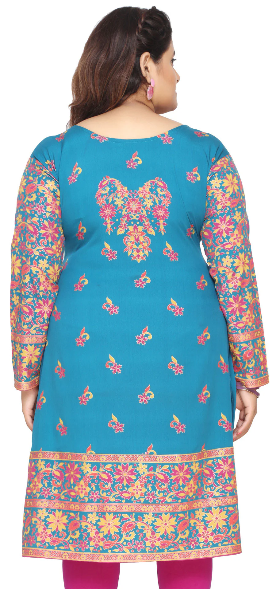 Plus Size Womens Indian Tunics Kurti Long Top Apparel (Blue) - Image 3