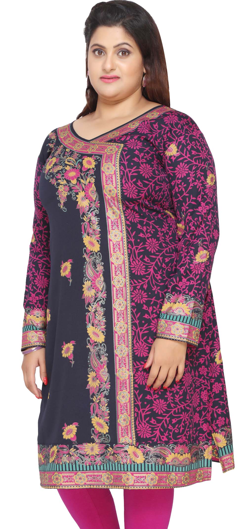 Plus Size Womens Indian Tunics Kurti Long Top Apparel (Blue) - Image 2