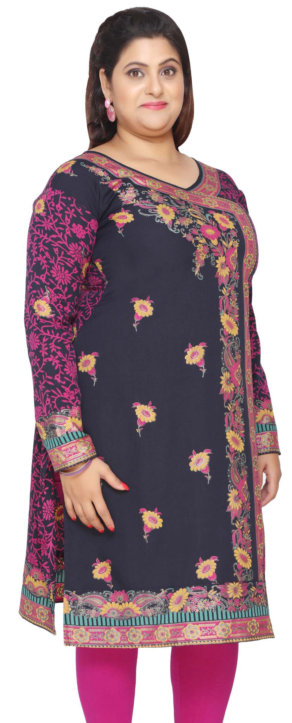 Plus Size Womens Indian Tunics Kurti Long Top Apparel (Blue) - Image 3