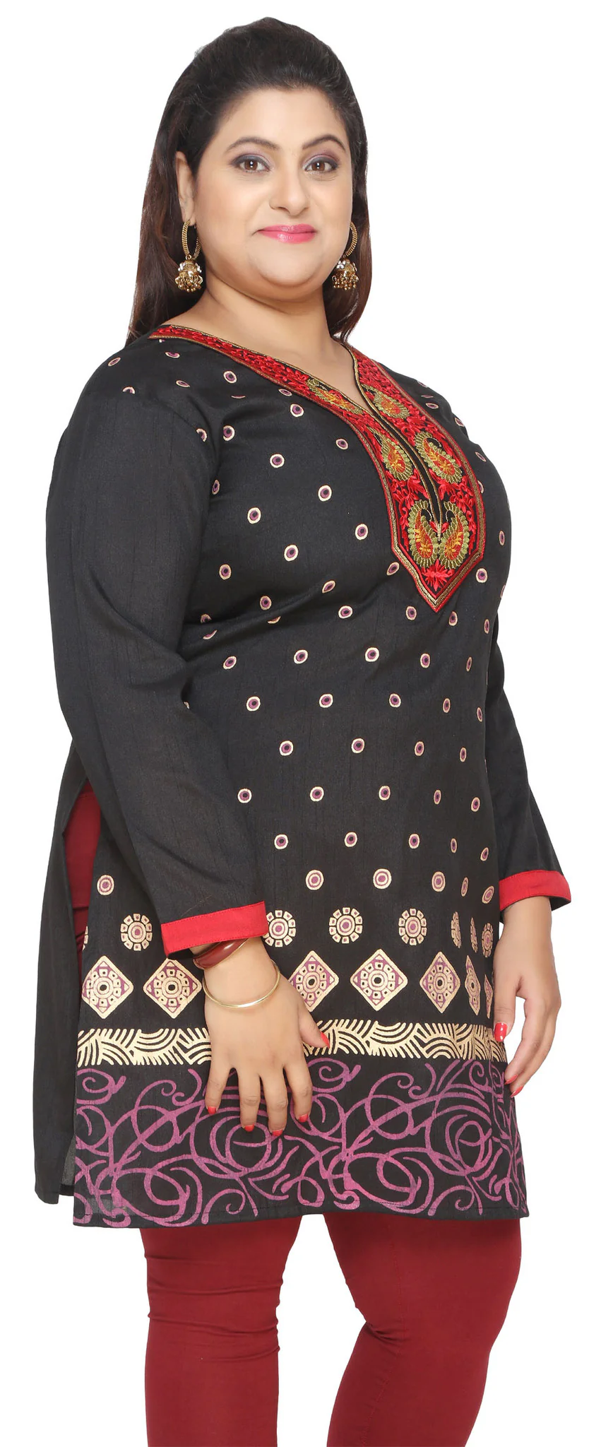 Plus Size Womens Indian Tunics Kurti Long Top Apparel (Black) - Image 3