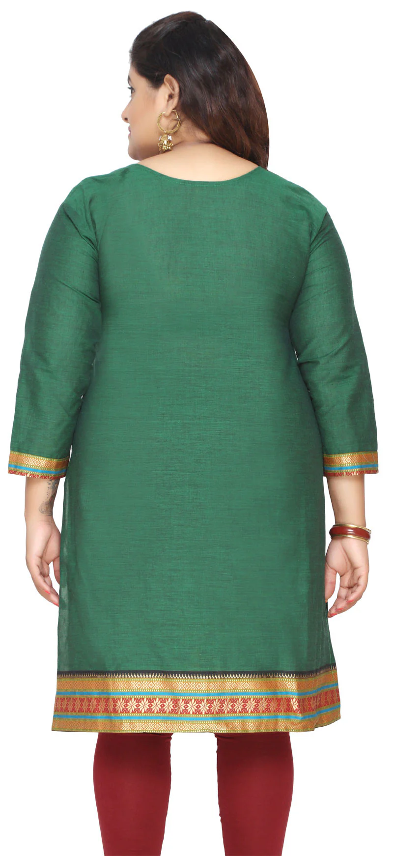 Plus Size Womens Indian Tunics Kurti Long Top Embroidered Apparel (Green) - Image 3