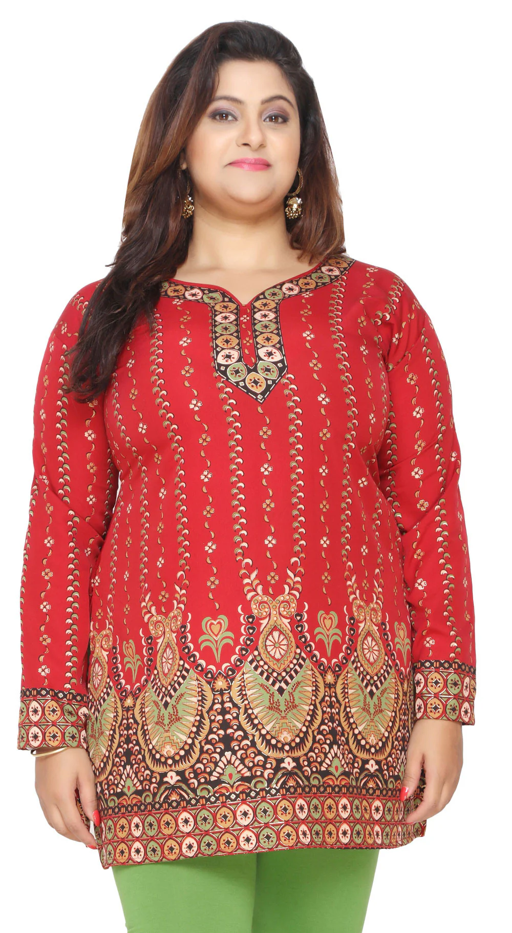 Plus Size Womens Indian Tunics Kurti Top Printed Apparel (Maroon)