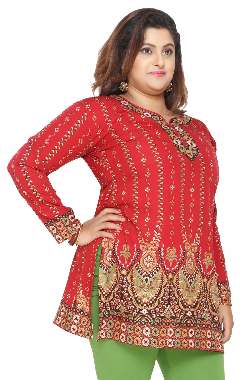 Plus Size Womens Indian Tunics Kurti Top Printed Apparel (Maroon) - Image 2