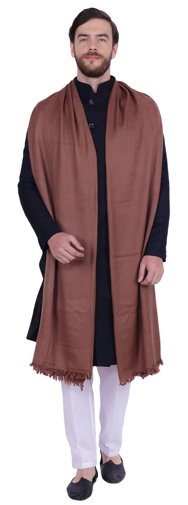 Prayer Shawl Wrap Men Women Pure Wool India Winter Clothing (Brown) - Image 3