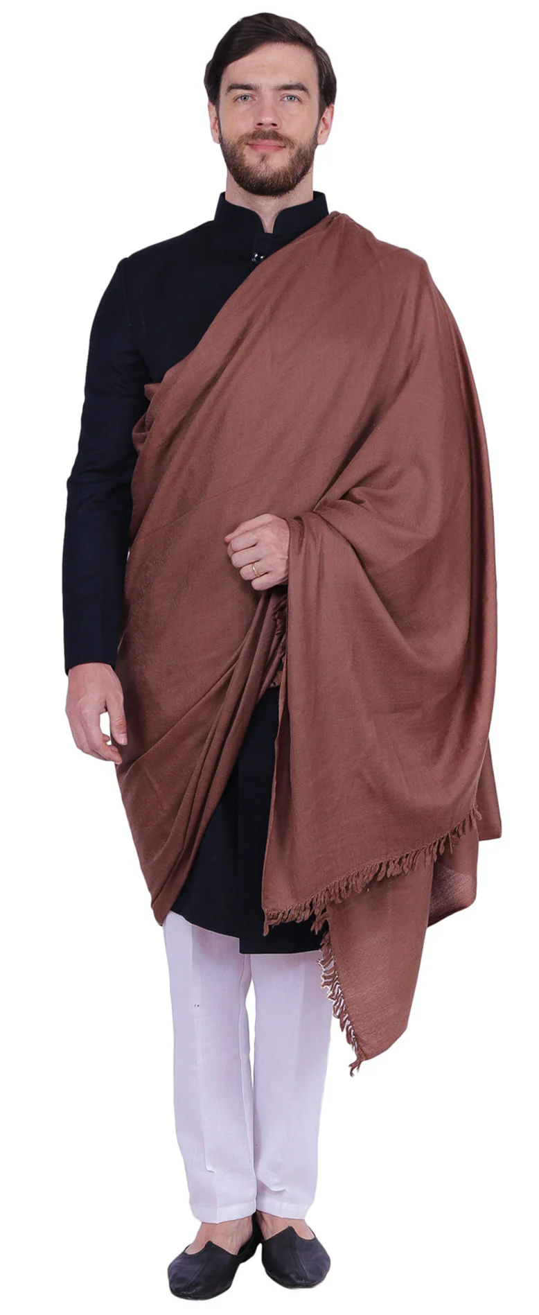 Prayer Shawl Wrap Men Women Pure Wool India Winter Clothing (Brown) - Image 4